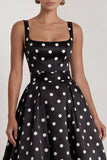 Black A Line Polka Dot Maxi Formal Dress
