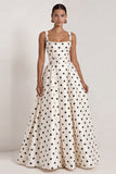Black A Line Polka Dot Maxi Formal Dress