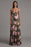 A Line Printed Olive Maxi Formal Dress