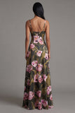 A Line Printed Olive Maxi Formal Dress