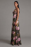 A Line Printed Olive Maxi Formal Dress