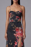 Ivory Ruched Printed A Line Maxi Formal Dress