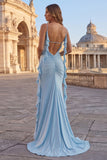 Sparkly Pink Mermaid Ruffled Maxi Prom Dress with Streamer