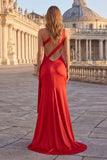 Pink Mermaid One Shoulder Satin Cut Out Maxi Prom Dress