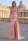 Pink Corset Mermaid Appliqued Prom Dress with Side Cape