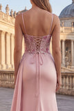 Pink Corset Mermaid Appliqued Prom Dress with Side Cape