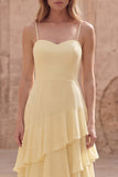 Yellow A Line Ruffled Maxi Prom Dress