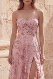 Strapless Blush Appliqued A Line Ruched Prom Dress