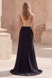 Gold and Black One Shoulder Sequin Maxi Prom Dress