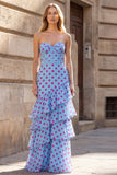 Tiered Strapless Polka Dot Black Corset Prom Dress
