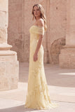 Off the Shoulder Mermaid Appliqued Yellow Maxi Prom Dress