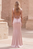 Pink Satin Ruched Mermaid Maxi Prom Dress