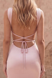 Pink Satin Ruched Mermaid Maxi Prom Dress