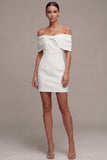 Off the Shoulder Bowed White Mini Engagement Dress