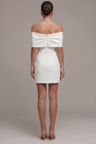 Off the Shoulder Bowed White Mini Engagement Dress