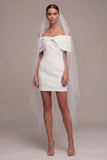 Off the Shoulder Bowed White Mini Engagement Dress