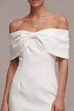 Off the Shoulder Bowed White Mini Engagement Dress