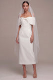 Off the Shoulder Bowed Bodycon White Engagement Dress