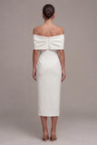 Off the Shoulder Bowed Bodycon White Engagement Dress