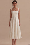 Ivory Lace A Line Midi Engagement Dress