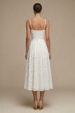 White Lace A Line Pleated Midi Engagement Dress