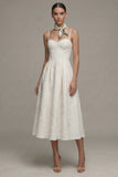 Jacquard Ivory A Line Midi Engagement Dress