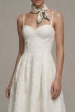 Jacquard Ivory A Line Midi Engagement Dress