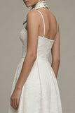 Jacquard Ivory A Line Midi Engagement Dress