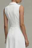 White Shawl Lapel A Line Midi Work Dress with Belt