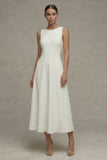 White Round Neck A Line Sleeveless Engagement Dress
