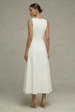 White Round Neck A Line Sleeveless Engagement Dress