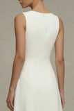 White Round Neck A Line Sleeveless Engagement Dress