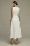 Jacquard White A Line Round Neck Engagement Dress