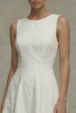 Jacquard White A Line Round Neck Engagement Dress