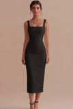 Satin White Bodycon Midi Engagement Dress with Slit