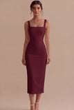 Satin White Bodycon Midi Engagement Dress with Slit