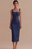 Satin White Bodycon Midi Engagement Dress with Slit