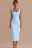 Satin White Bodycon Midi Engagement Dress with Slit