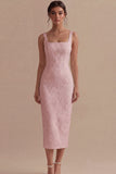 Jacquard Bodycon White Midi Engagement Dress with Slit