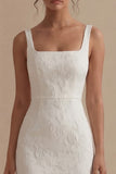 Jacquard Bodycon White Midi Engagement Dress with Slit