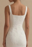 Jacquard Bodycon White Midi Engagement Dress with Slit