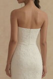 Jacquard Strapless Mermaid White Midi Engagement Dress