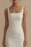 Jacquard Mermaid White Midi Engagement Dress