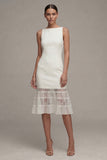 Bateau Neck Satin Lace White Engagement Dress