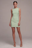 White Bateau Neck Satin Mini Engagement Dress