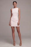 White Bateau Neck Satin Mini Engagement Dress
