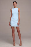 White Bateau Neck Satin Mini Engagement Dress