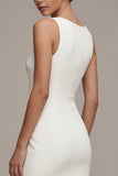 White Bateau Neck Satin Mini Engagement Dress