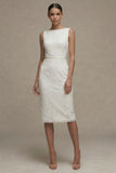 Bateau Neck Sleeveless Boycon Midi White Dress