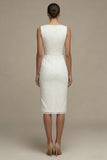 Bateau Neck Sleeveless Boycon Midi White Dress
